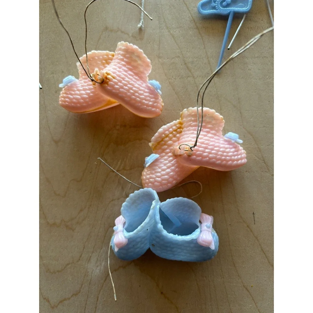Vtg Baby Shower Pick LOT of 15 Crafts Hard Plastic Babies Booties It's A Girl